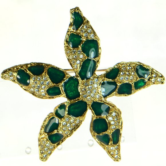 100% Authentic! Oscar de la Renta Starfish Goldtone & Crystal Brooch - Picture 1 of 4